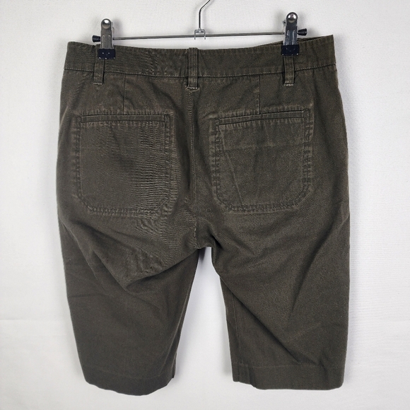 Vince Dark Green Bermuda Shorts Size 4 Gorpcore Neutral Minimalist Linen - Picture 2 of 6